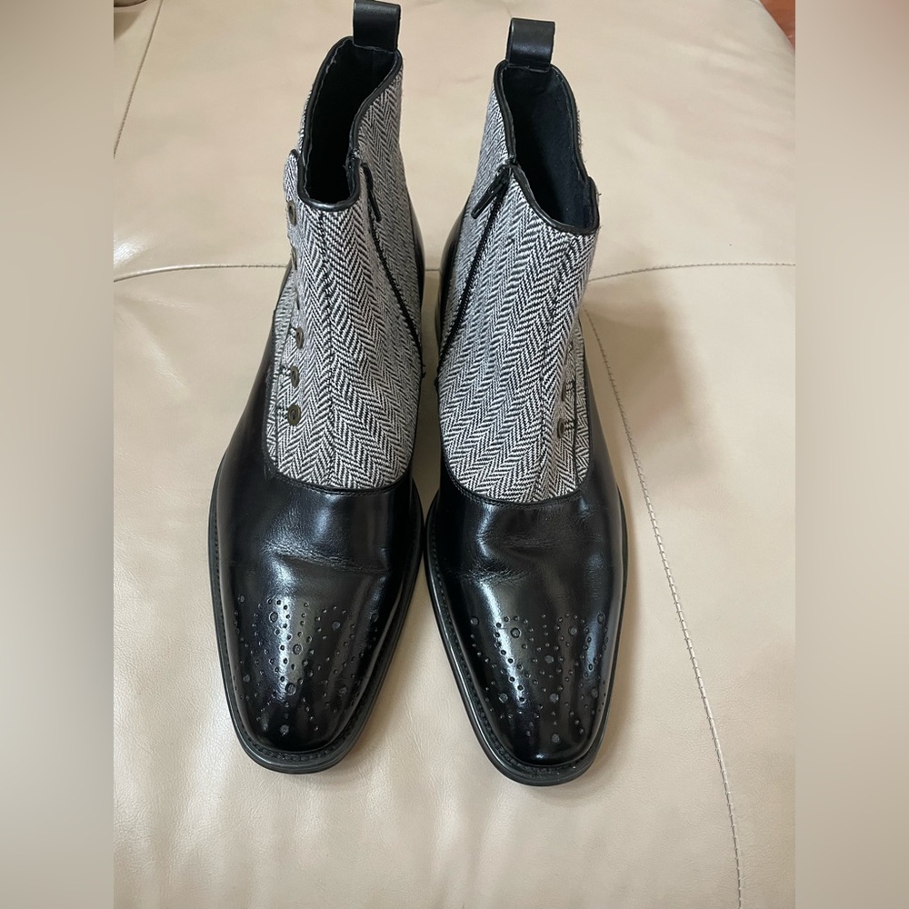 Giovanni | EDISON | Tweed and Leather Ankle Booties, Size 10